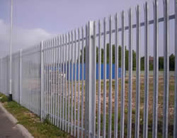 Galvanized palisade fencing with RSJ post are used to protect factories from intrusion. 